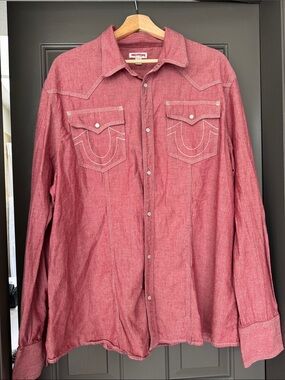 True Religion Men's Dusty Red Western Snap Shirt